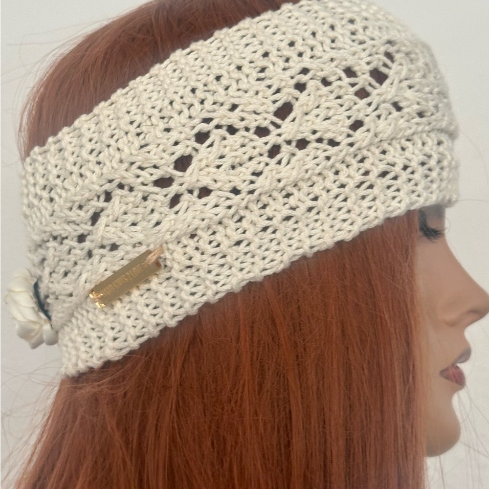 Elegant White Knit Headband Hand Knits  2 Love Cotton Decorative Lace Flower Hip